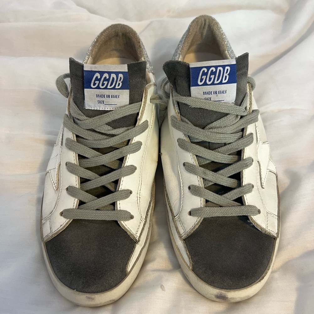Golden Goose White/Gray Glitter Sneakers